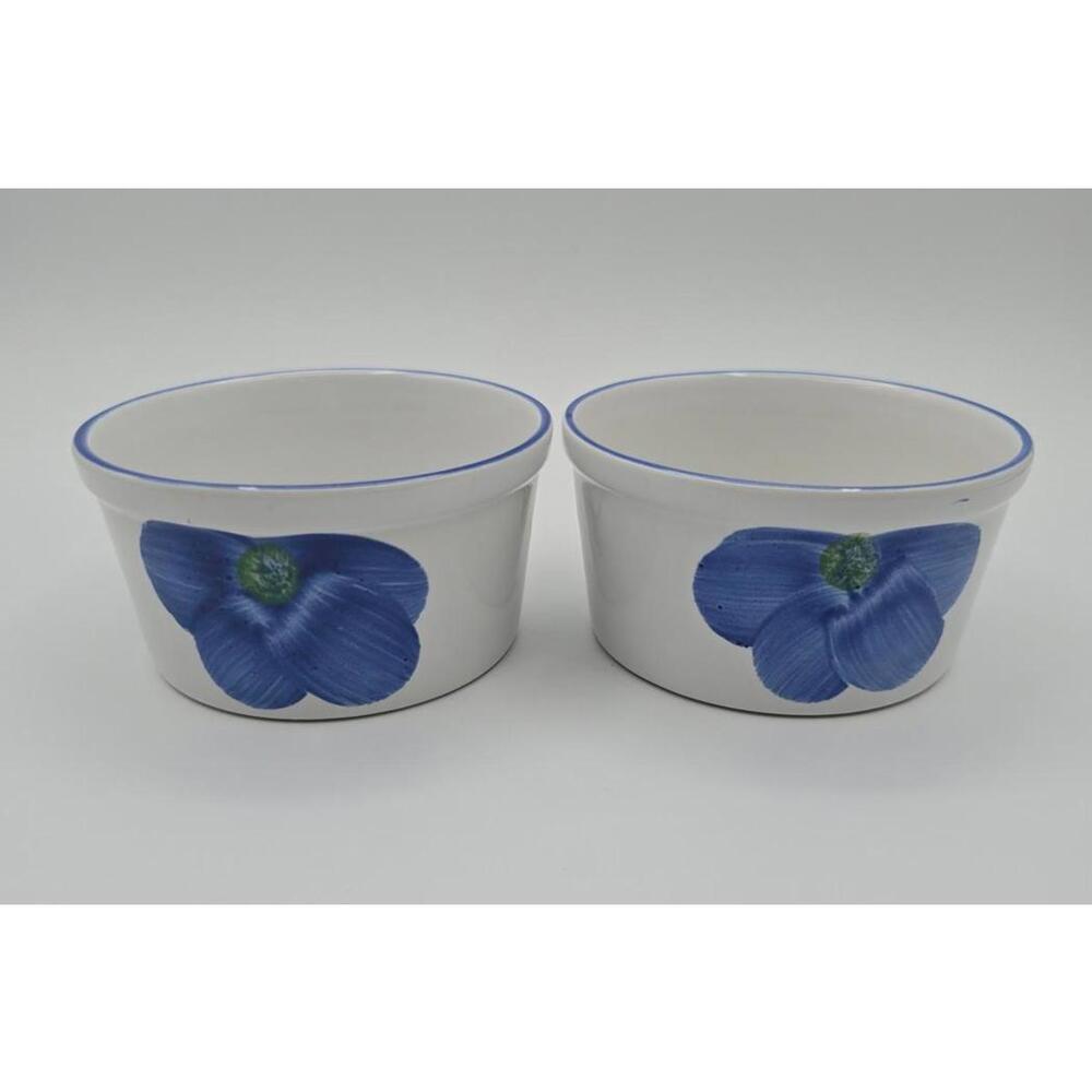 Vintage Set Handpainted Yellow/Blue Flower Maxam Italian Daisy Ceramic Ramekins